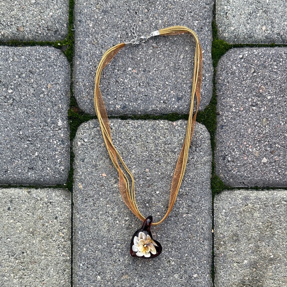 Gold and Brown Heart Pendant Necklace
